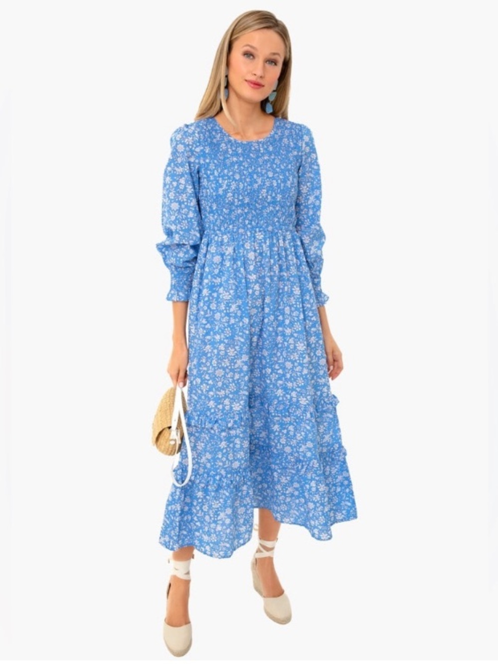 Tuckernuck Pink City Prints Lolita Isabel Midi Dress Size XS Blue Long Sleeves